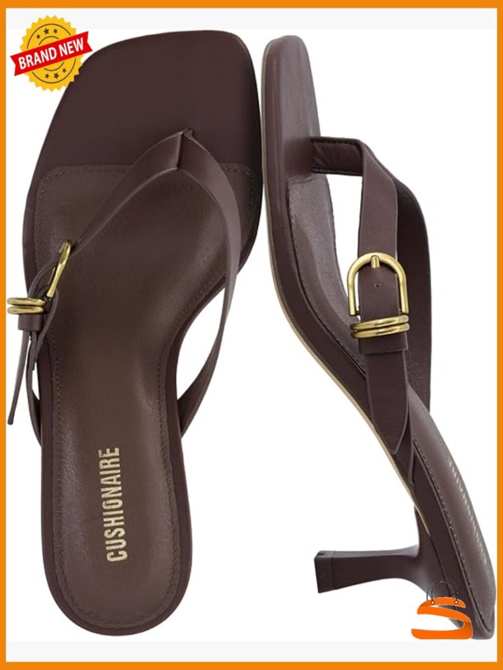 Low Kitten Heel Thong Sandals, Adjustable Buckle, Square Toe, Cushioned Footbed